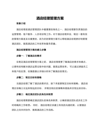 酒店经理管理方案