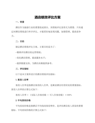 酒店绩效评比方案