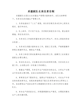 采掘副队长岗位责任制