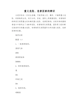 重大危险、危害因素的辨识