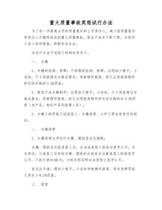 重大质量事故奖惩试行办法