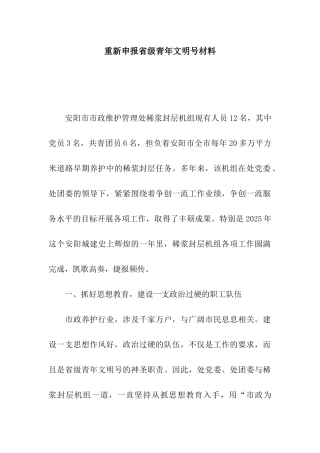 重新申报省级青年文明号材料