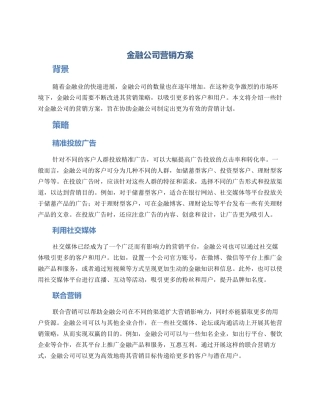 金融公司营销方案