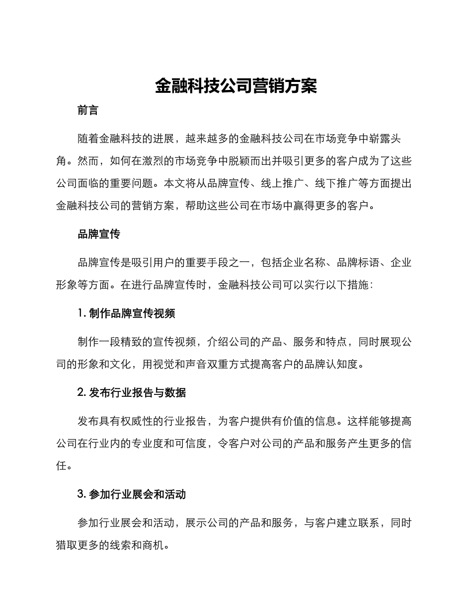 金融科技公司营销方案_第1页