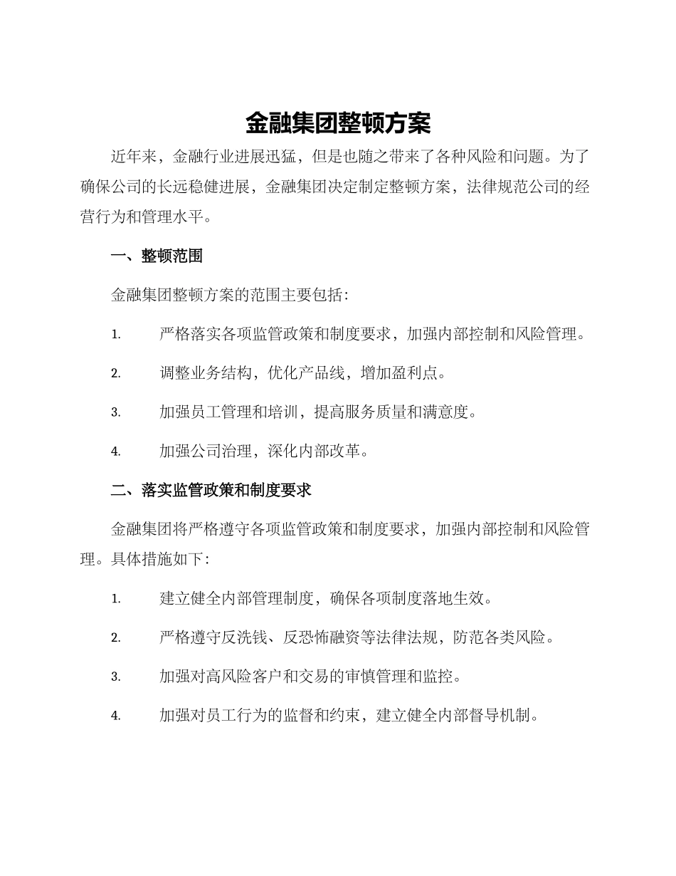 金融集团整顿方案_第1页