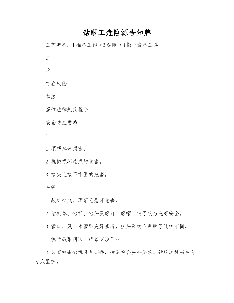 钻眼工危险源告知牌_第1页