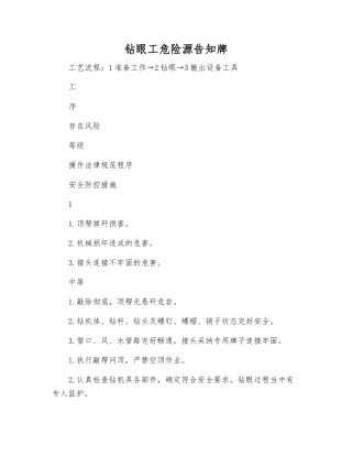 钻眼工危险源告知牌