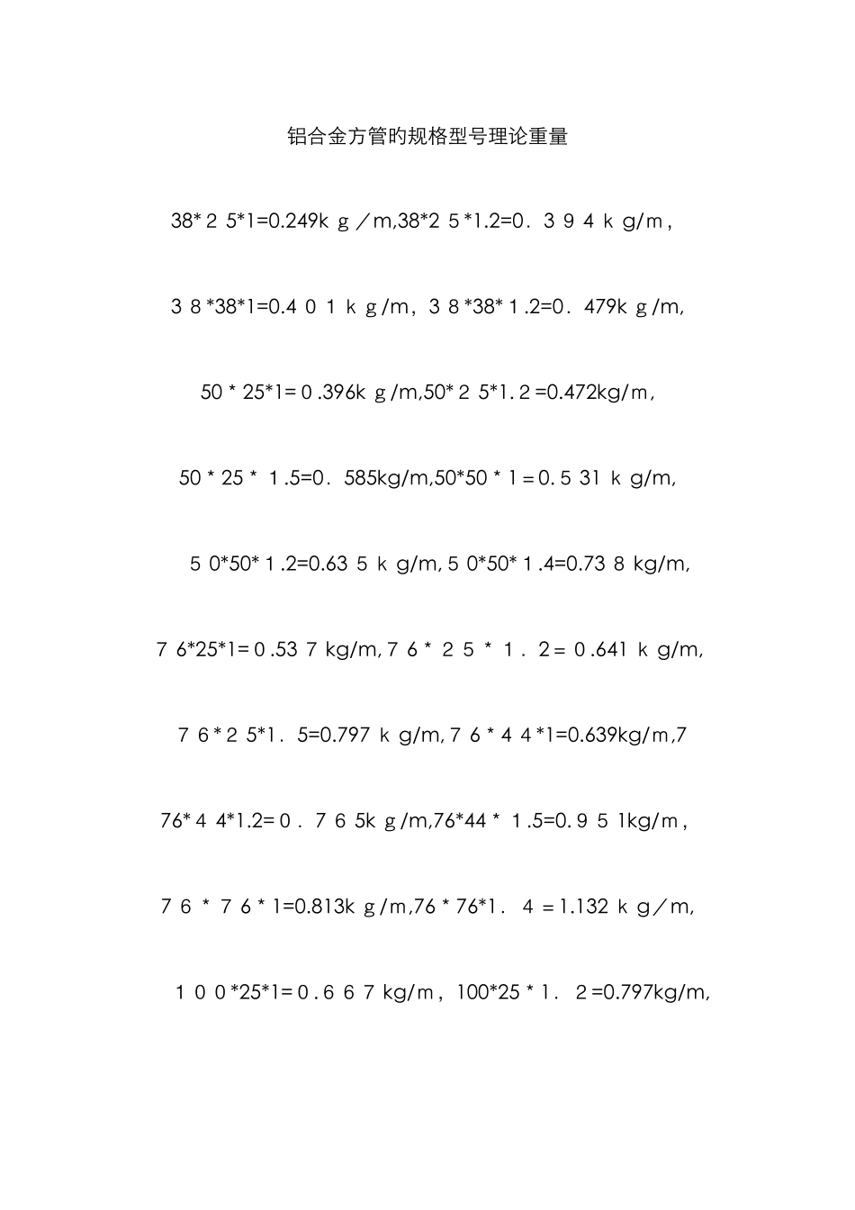 铝方管理论重量-20_第1页