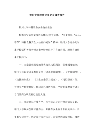 银川大学特种设备安全自查报告
