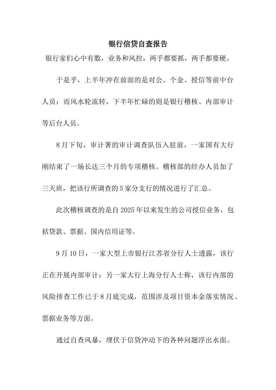 银行信贷自查报告_第1页