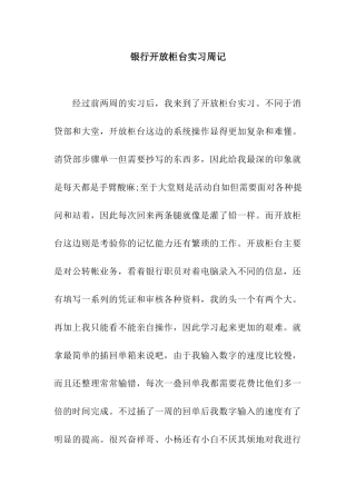 银行开放柜台实习周记