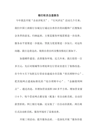 银行柜员自查报告