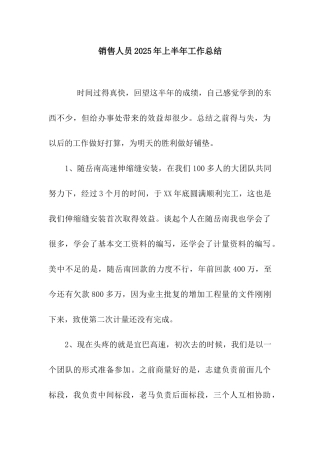 销售人员2025年上半年工作总结