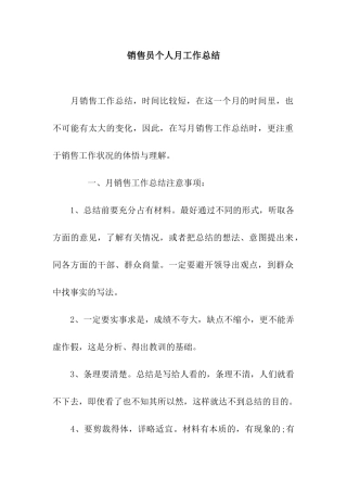 销售员个人月工作总结