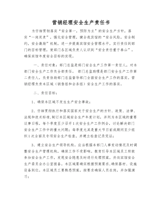 销售经理安全生产责任书