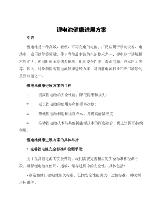 锂电池健康发展方案