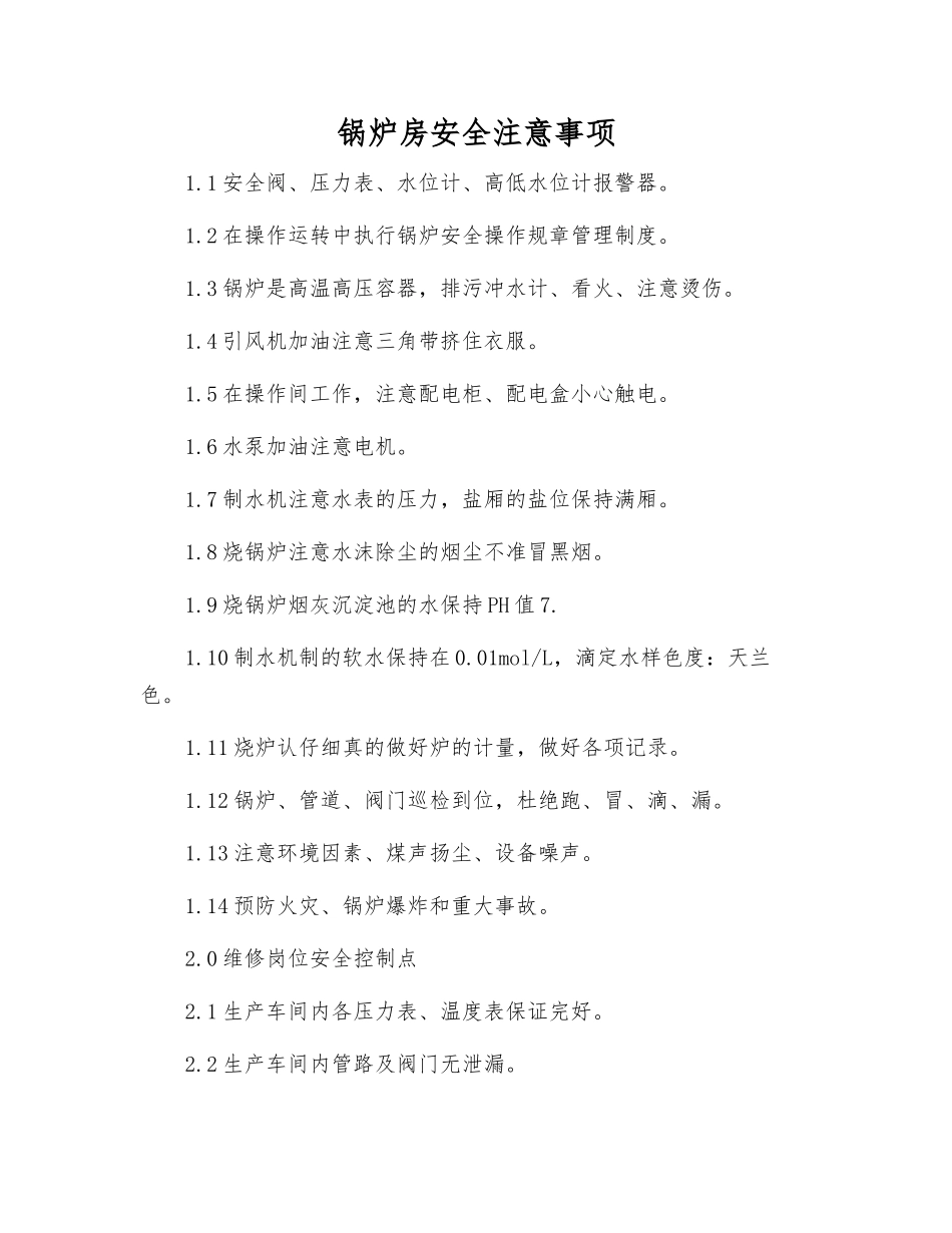 锅炉房安全注意事项_第1页