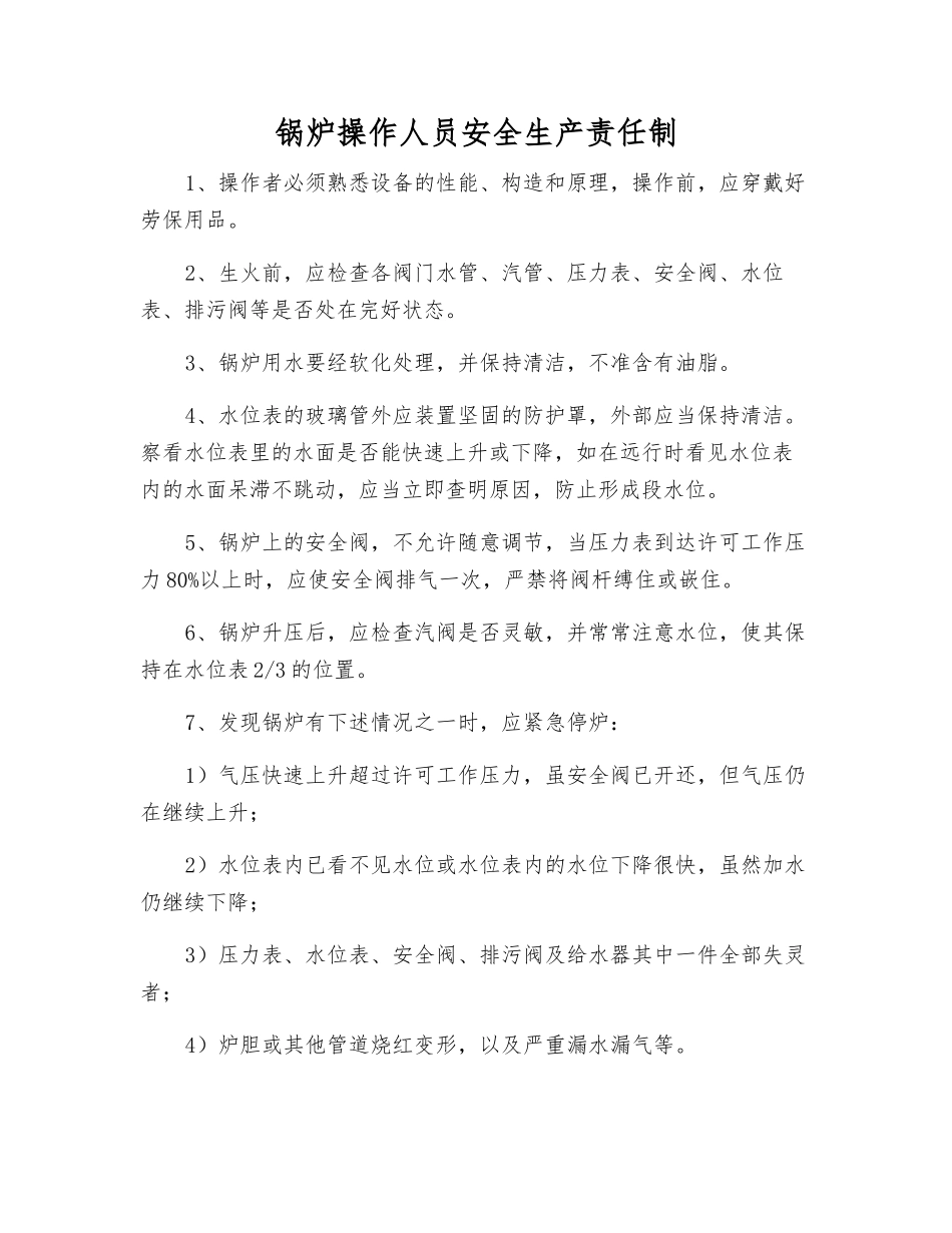 锅炉操作人员安全生产责任制_第1页