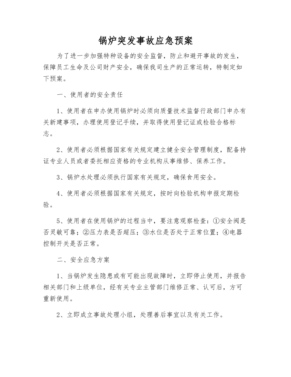 锅炉突发事故应急预案_第1页