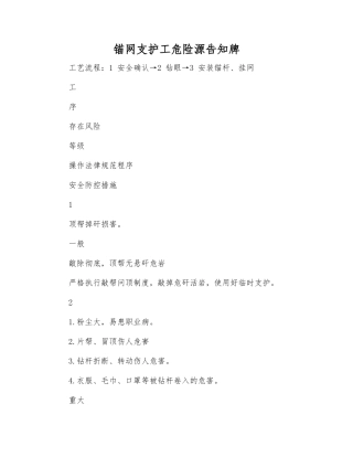 锚网支护工危险源告知牌