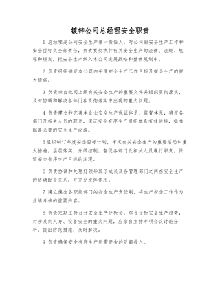 镀锌公司总经理安全职责