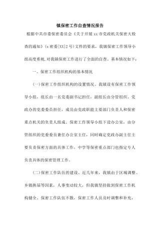 镇保密工作自查情况报告