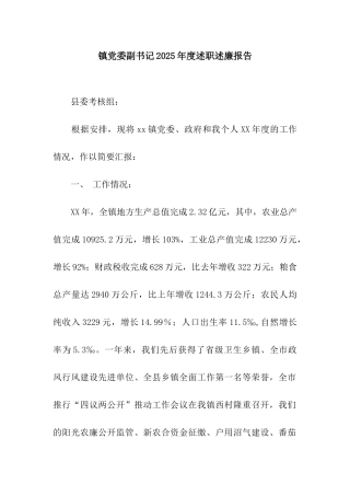 镇党委副书记2025年度述职述廉报告
