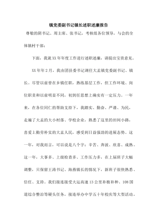 镇党委副书记镇长述职述廉报告