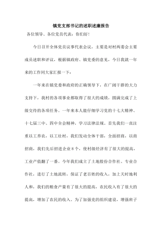 镇党支部书记的述职述廉报告