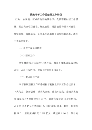 镇政府年工作总结及工作计划