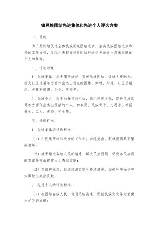 镇民族团结先进集体和先进个人评选方案