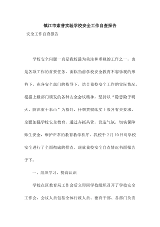 镇江市索普实验学校安全工作自查报告