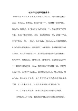 镇长年度述职述廉报告