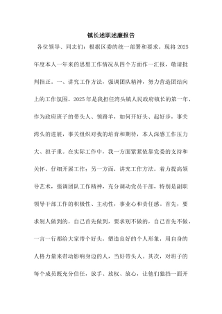 镇长述职述廉报告