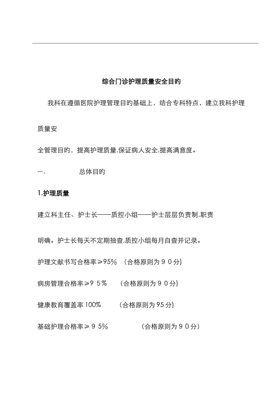 门诊护理质量管理管理工作目标_第1页
