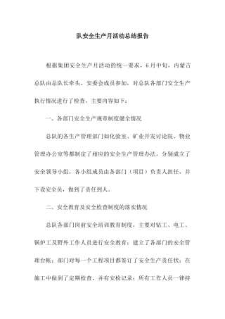 队安全生产月活动总结报告