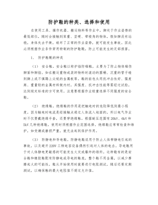 防护鞋的种类、选择和使用