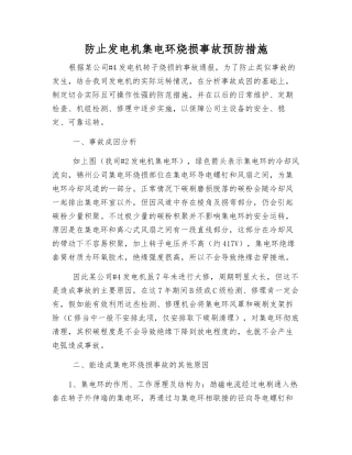 防止发电机集电环烧损事故预防措施