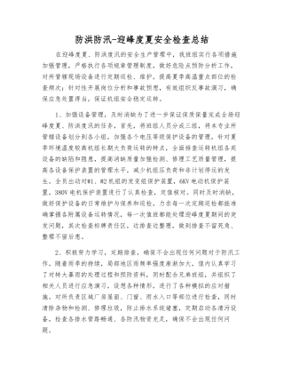 防洪防汛-迎峰度夏安全检查总结