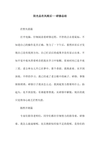 阳光总在风雨后---研修总结