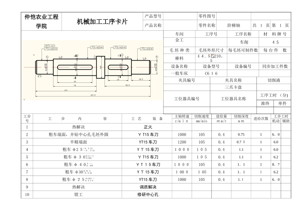 阶梯轴机械加工工序卡片_第1页