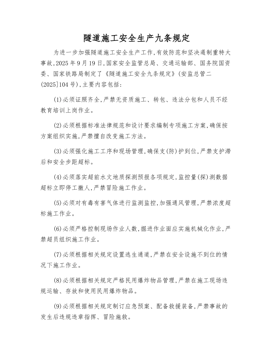 隧道施工安全生产九条规定_第1页