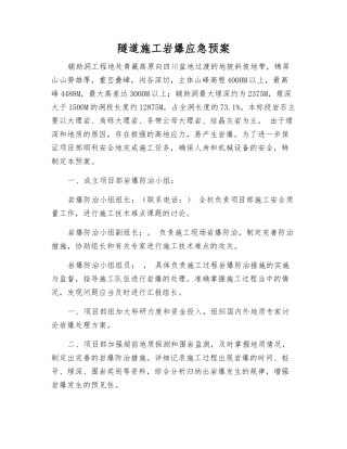 隧道施工岩爆应急预案