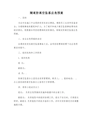 隧道防高空坠落应急预案