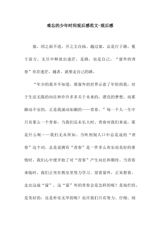 难忘的少年时光观后感范文-观后感