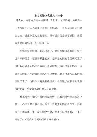 难忘的除夕夜作文600字