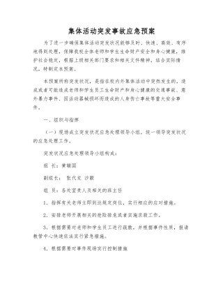 集体活动突发事故应急预案