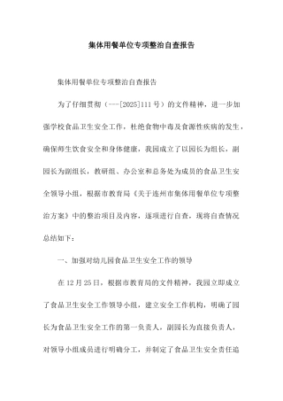 集体用餐单位专项整治自查报告