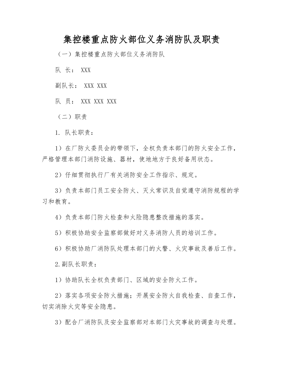 集控楼重点防火部位义务消防队及职责_第1页
