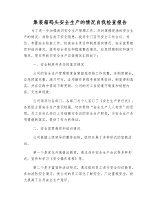 集装箱码头安全生产情况自检自查报告